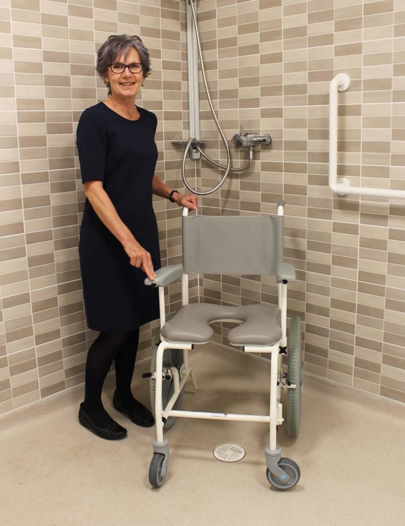 jane-brown-care-home-manger Jane Brown, Care Home Manager in accessible shower