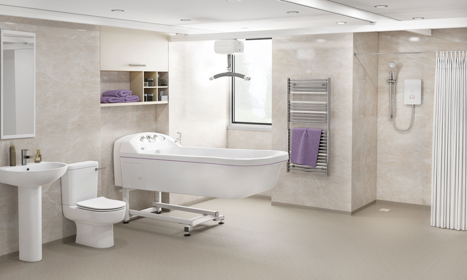 wet_room2 raised bath on wheels in bathroom