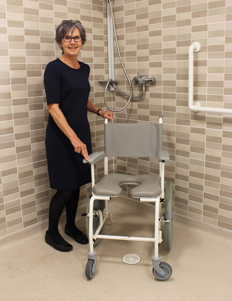 Jane Brown, Care Home Manager in accessible shower