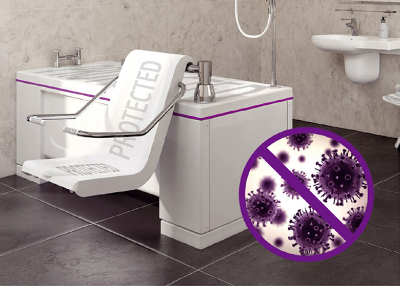 protected-bath assistive bath with 'protected' on the seat